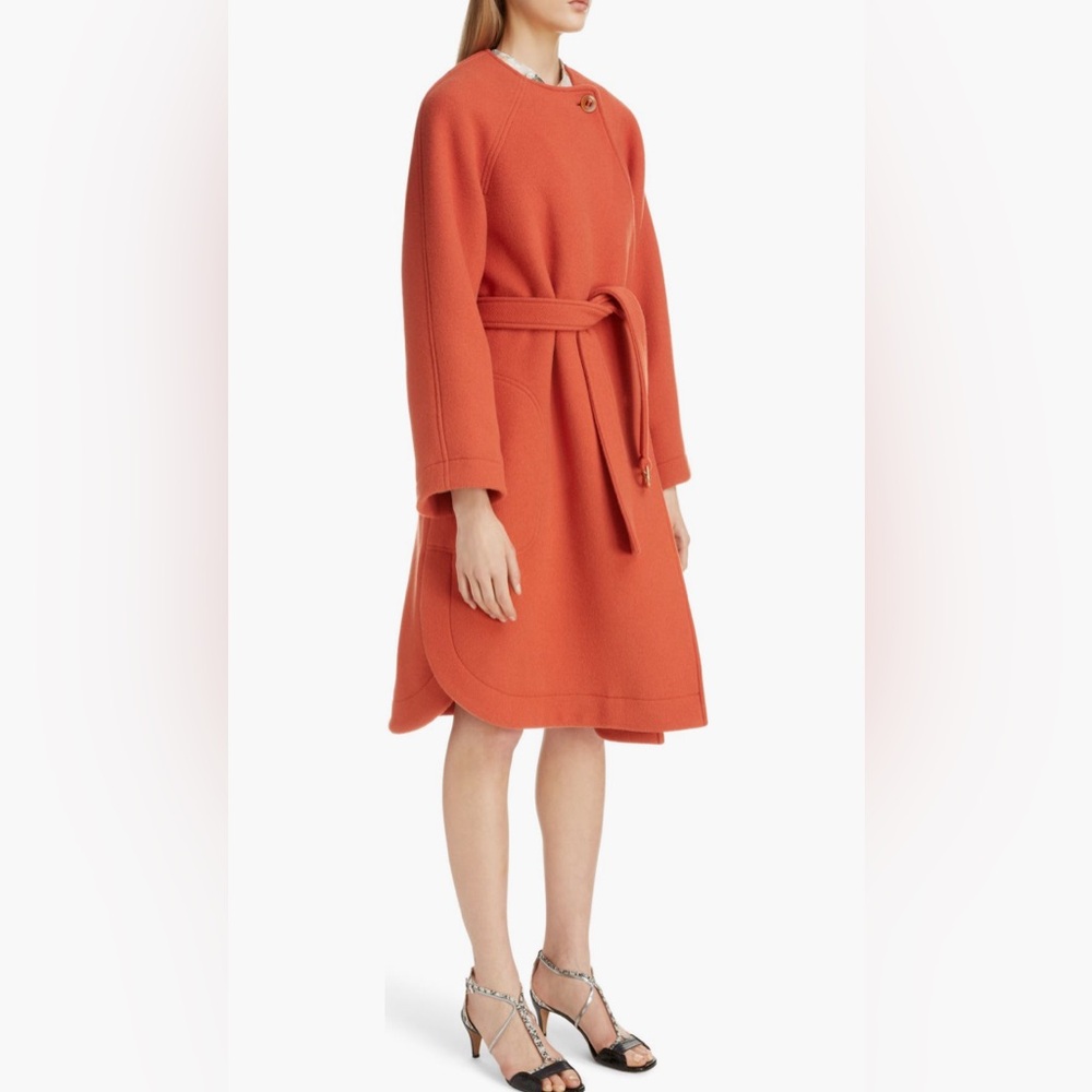 Chloé Iconic Wool Blend Belted Coat In Chestnut Orange Size 36 New - Picture 3 of 16